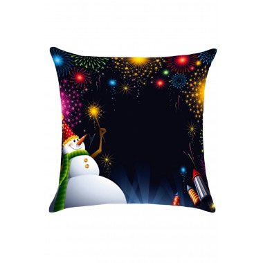 Colorful Firework Christmas Snowman Pillow Cover