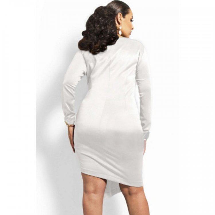 White Sexy Zipped Knee Length Plus Size Dress