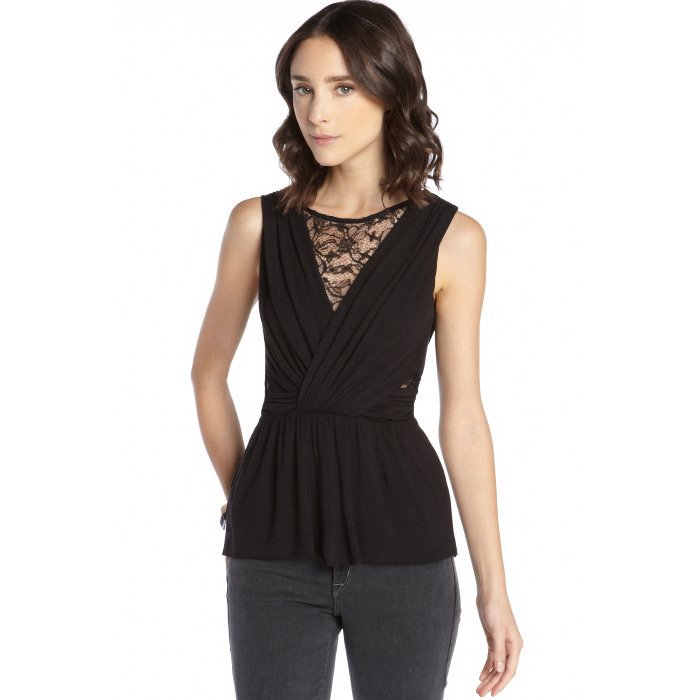 Black Jersey and Lace Cutout Sleeveless Top