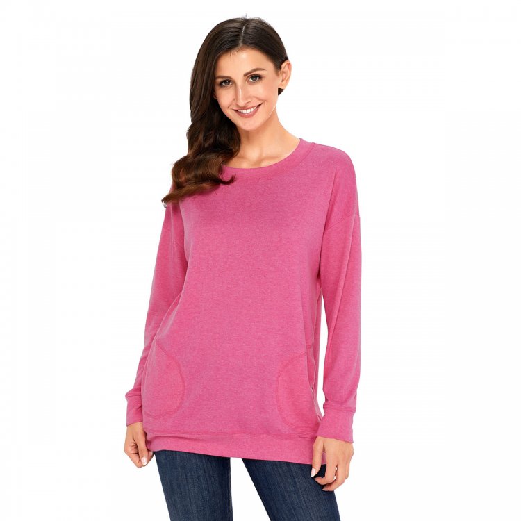 Pink Casual Pocket Style Long Sleeve Top