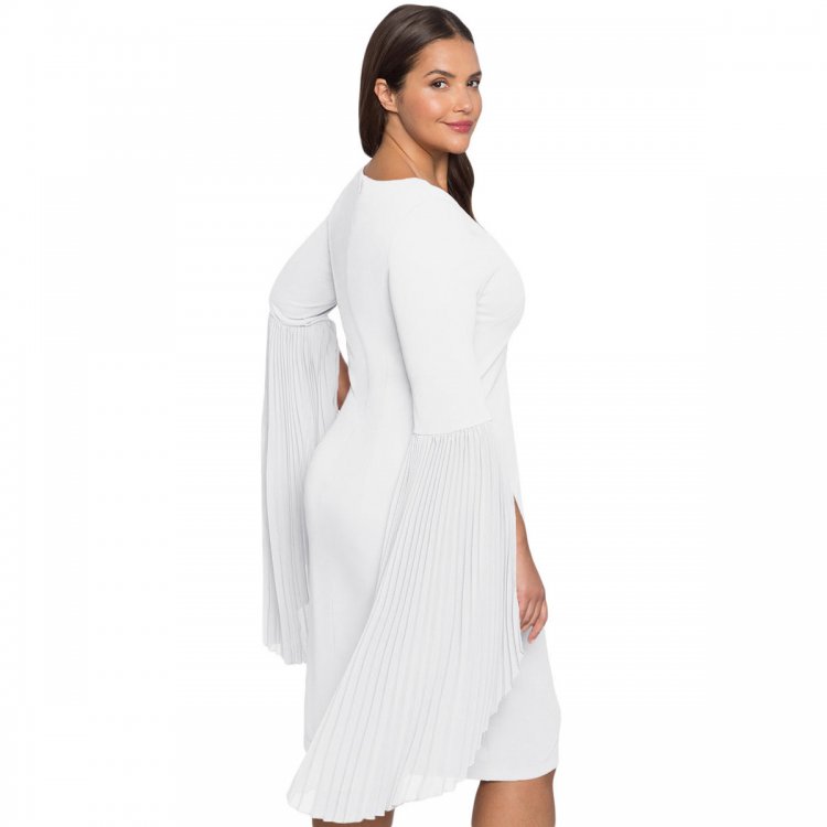 White Pleated Flare Sleeve Plus Size Dress