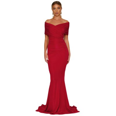 Red Off-shoulder Mermaid Wedding Party Gown