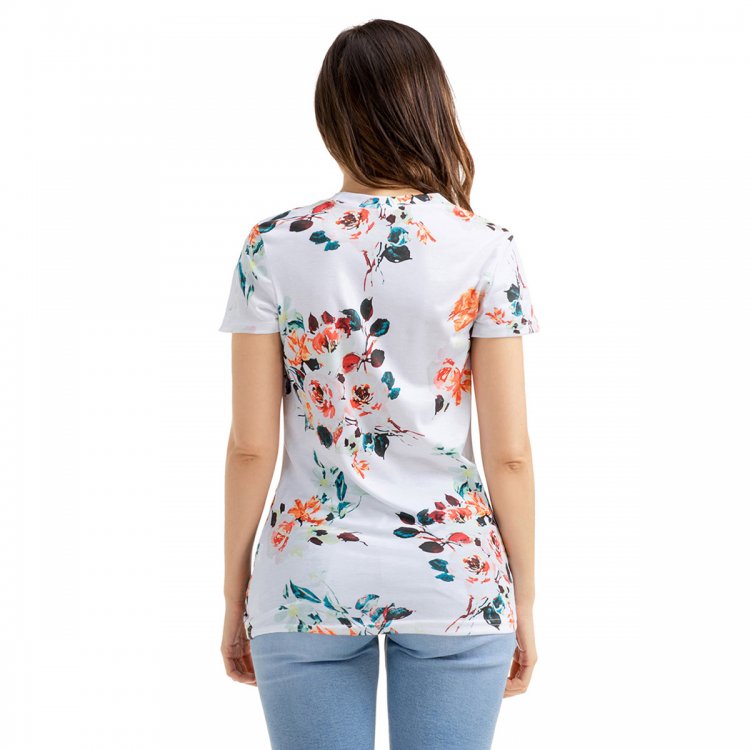 White Floral Short Sleeve Knot Top