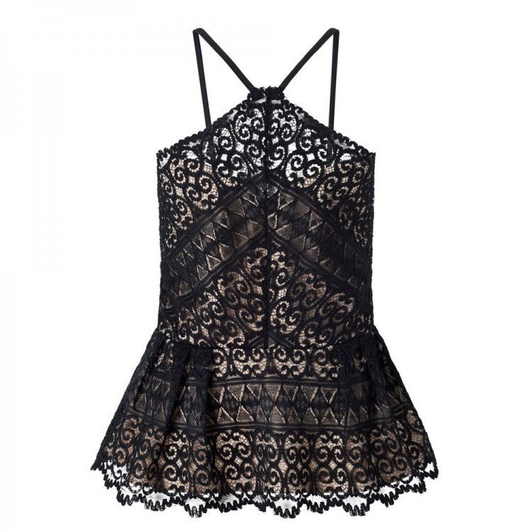 Black Floral Lace Overlay Fit & Flare Top