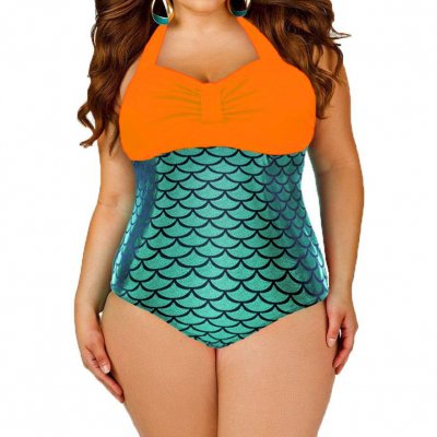 Orange Bralette Splice Metallic Mermaid One Piece Swimwear