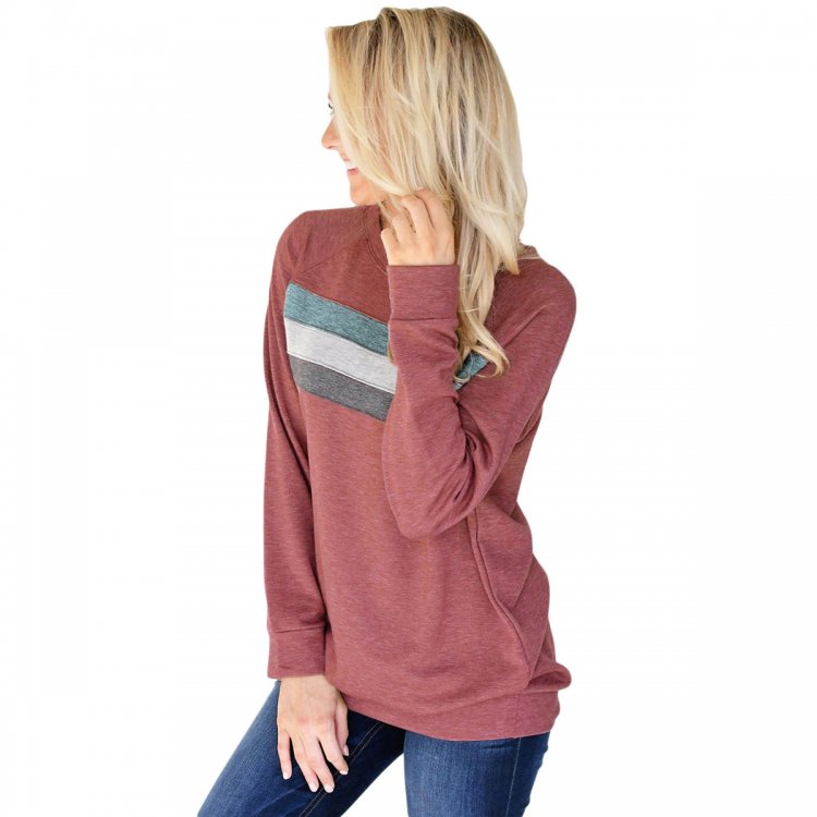 Red Contrast Stripes Pullover Sweatshirt