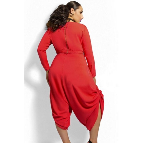 Red Plus Size Crop Top Draped Convertible Pants Set