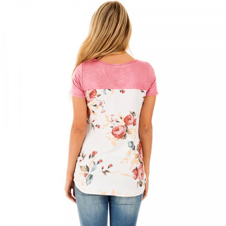 Pink Floral Print Lower Back T-shirt