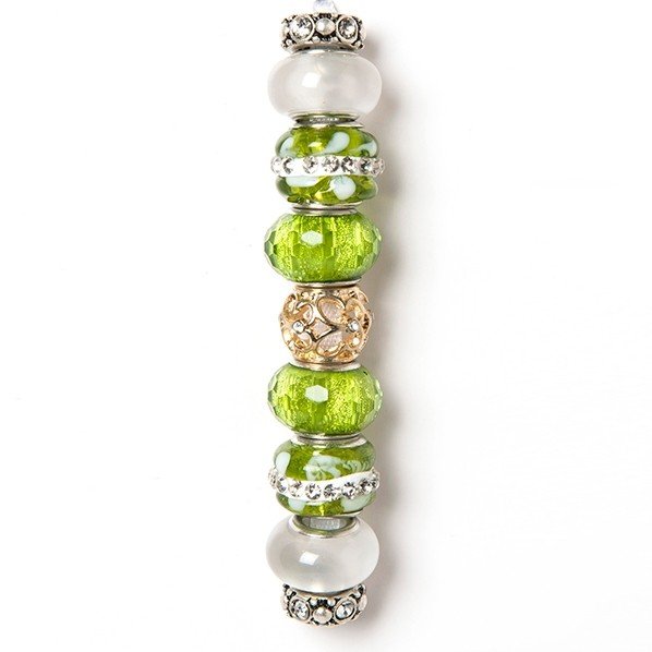 Trend strung beads, light green and white, 9PC