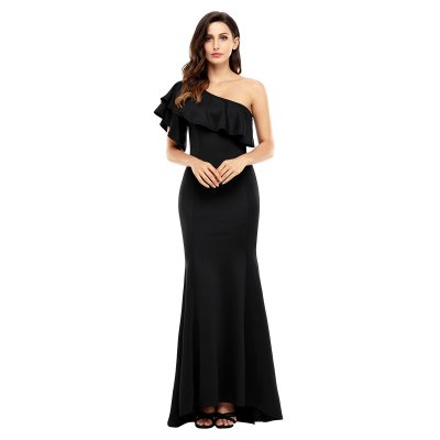 Black Ruffle One Shoulder Elegant Mermaid Dress