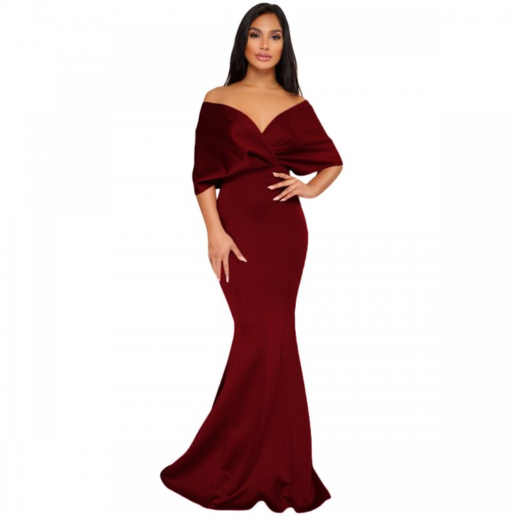 Red Off The Shoulder Mermaid Maxi Dress