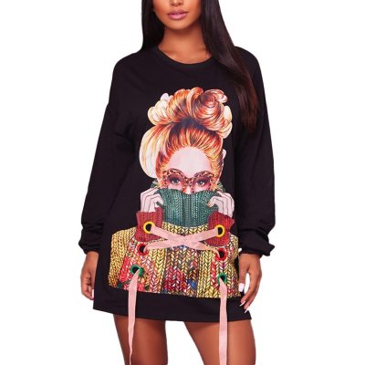 Black Sweater Girl Graphic Sweatshirt Dress