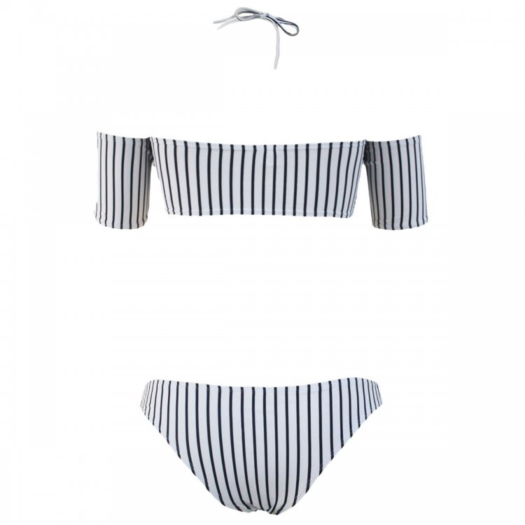 Off-the-shoulder Striped Bikini Swimsuit
