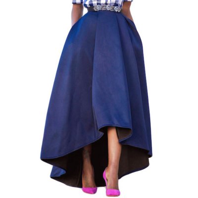 Navy Blue Asymmetric High-Low Hem Maxi Prom Skirt
