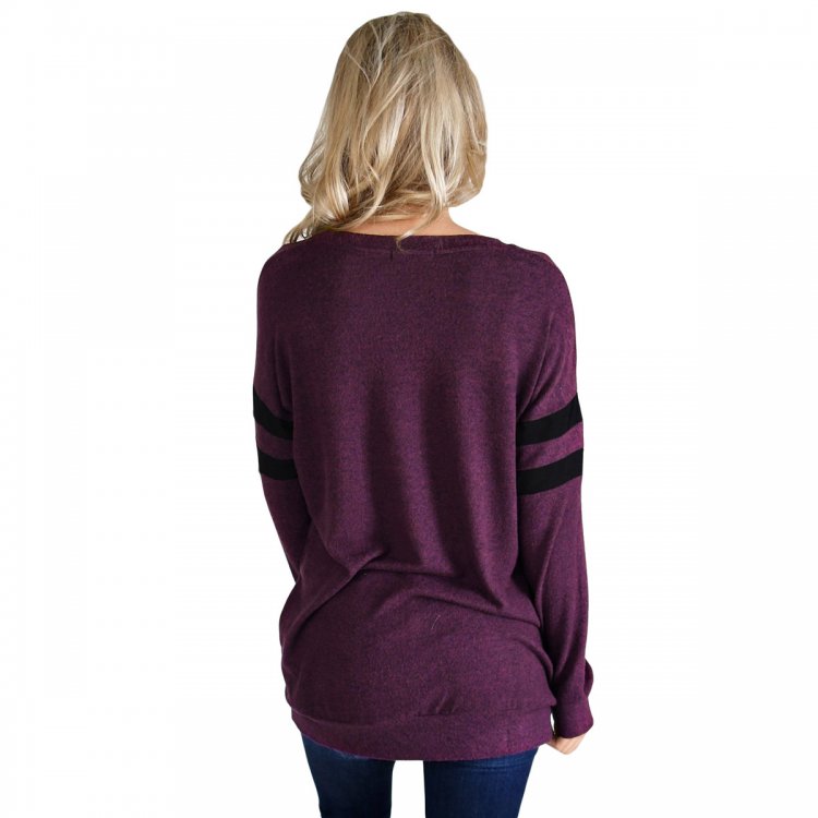 Purple Striped Sleeve Women’s Sweatshirt Top