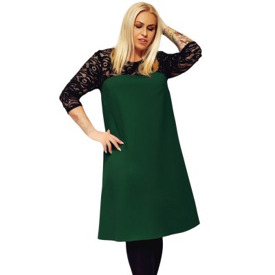 Green O Neck Lace Splice Plus Size Dress