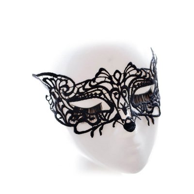 Sultry Fox Black Lace Crochet Halloween Party Mask