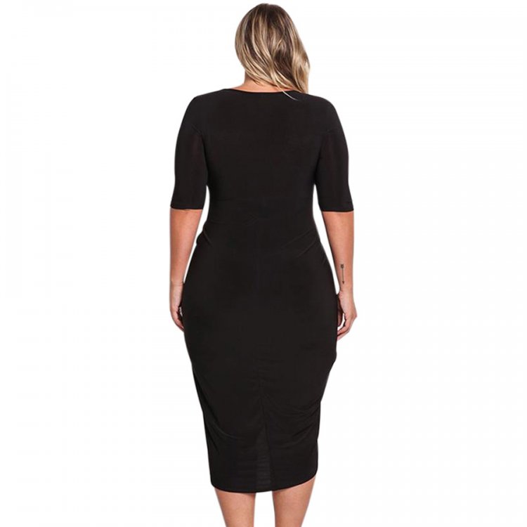 Black Plus Size Plunge Cross Strap Surplice Bodycon Dress