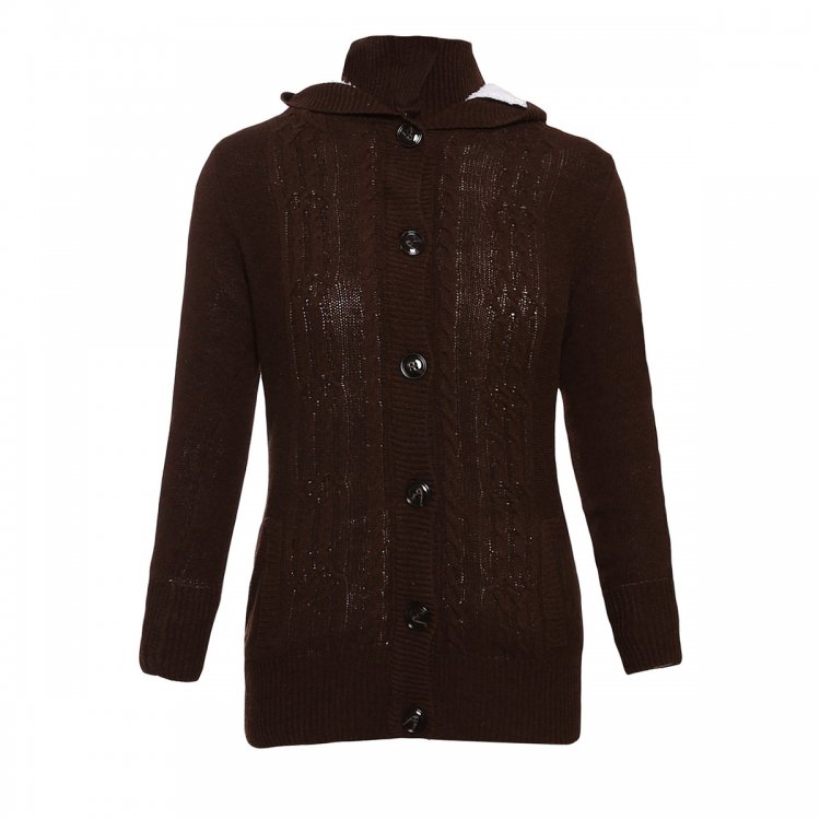 Brown Long Sleeve Button-up Hooded Cardigans