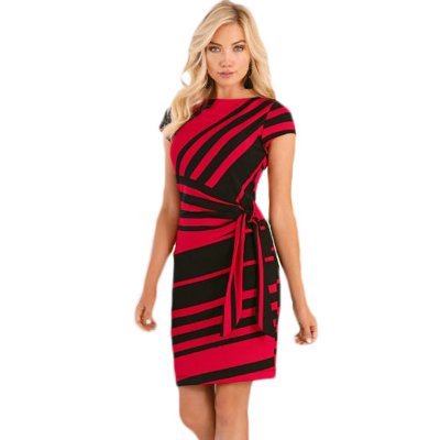 Red Black Stripe Knot Sheath Dress