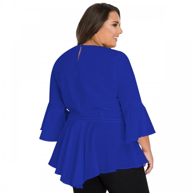 Blue Crochet Insert Bell Sleeve Plus Size Top