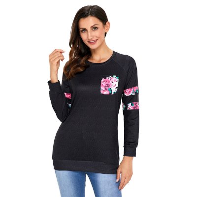 Floral Patch Accent Black Sweatshirt