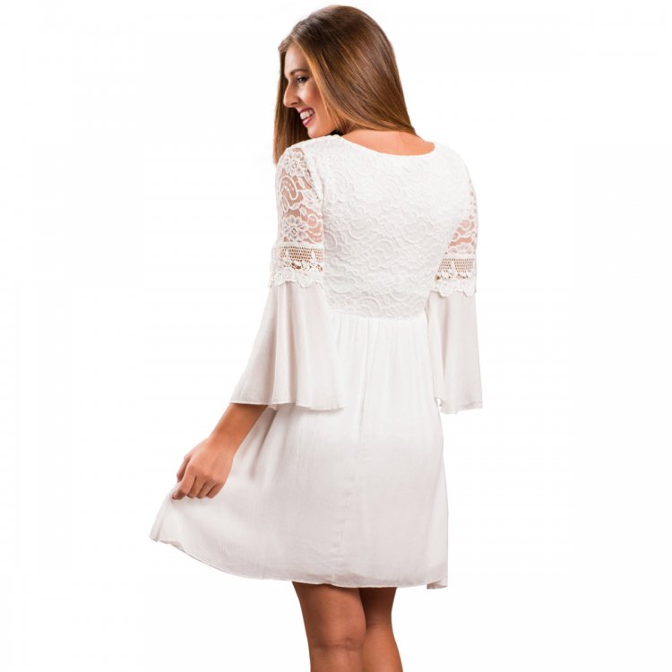 White Dreamy Lace Top Elegant Swing Dress