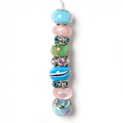 Trend strung beads, light blue pink, 9PC