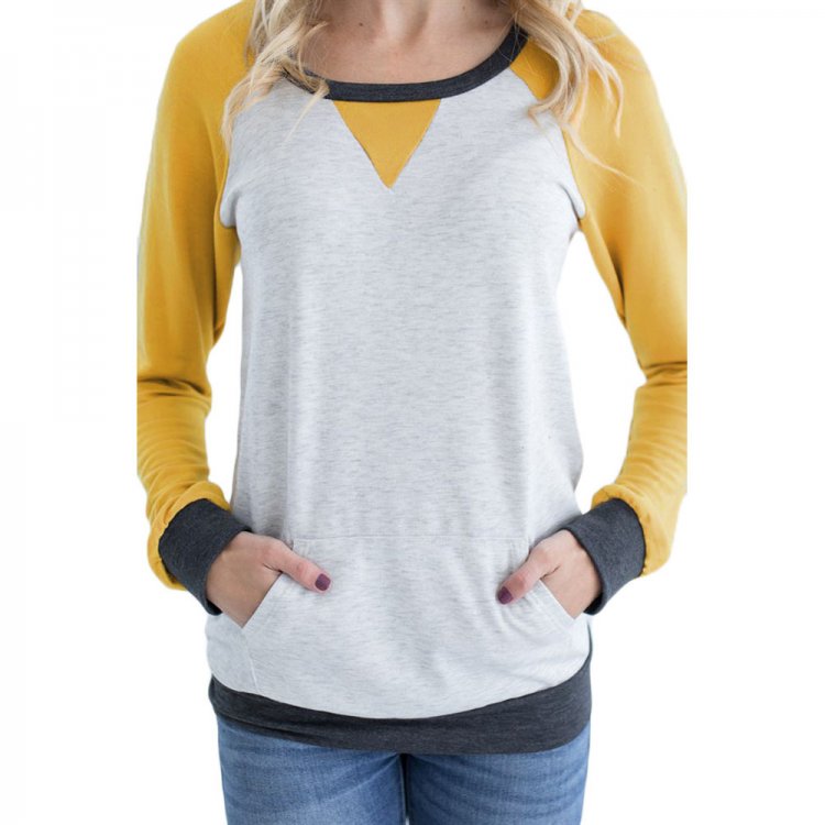 Yellow Raglan Sleeve Patch Elbow Sweatshirt Top