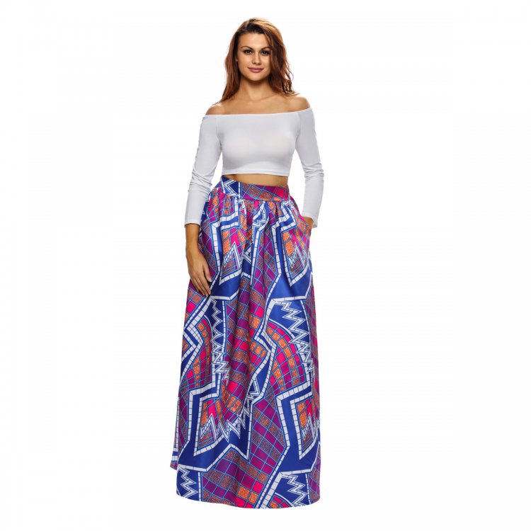 Stylish Diagram Block African Print Maxi Skirt