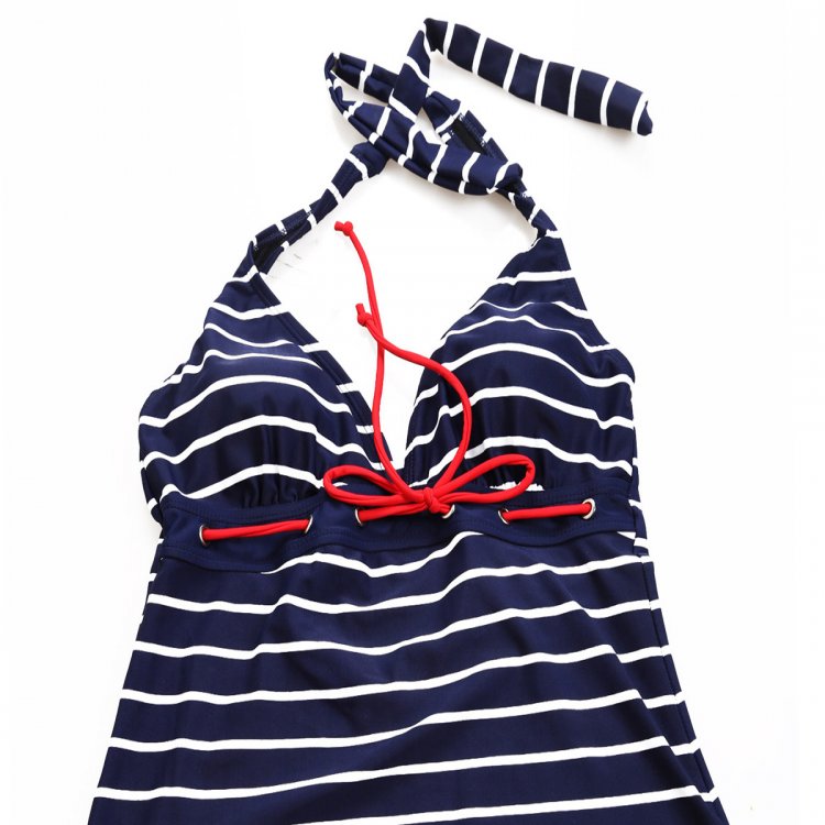 Nautical Striped 2pcs Halter Tankini Swimsuit