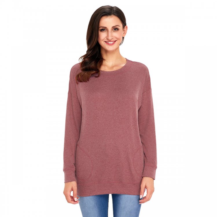 Rust Red Casual Pocket Style Long Sleeve Top