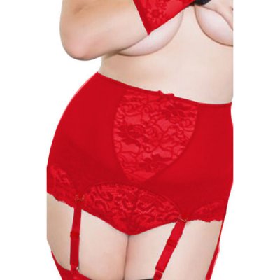 Red Plus Size High-waisted Lace Hollow-out Garter Belt