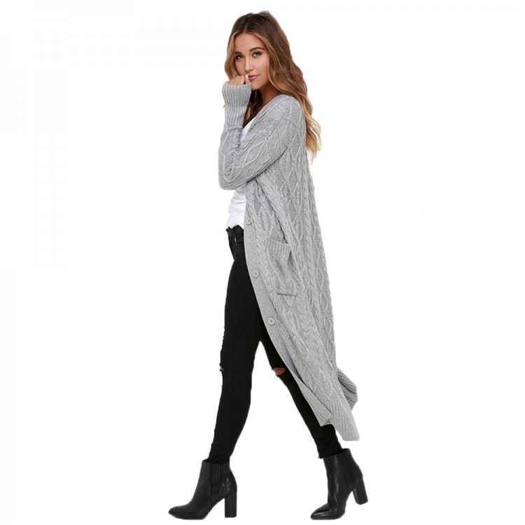 Grey Cable Knit Long Cardigan